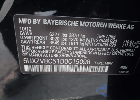 2013 BMW X5 xDrive50I z USA, uszkodzony, nr VIN 5UXZV8C51D0C15098